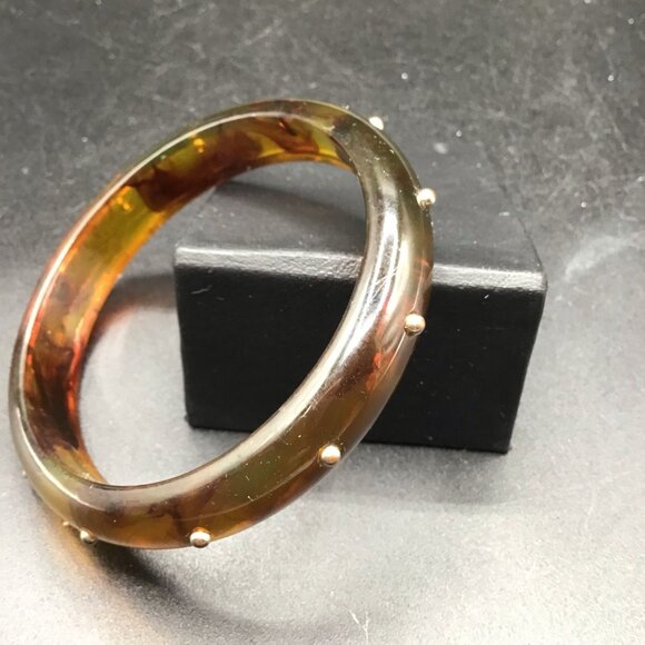 Apple Juice Lucite Bangle Swirled Marbled Studded Design Vintage Bracelet - Picture 3 of 8